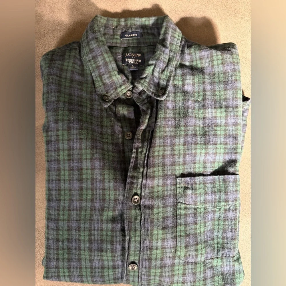 J.Crew Brushed Twill Plaid Button-Down Shirt Size: Large (Classic Fit)